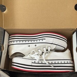 Converse White Platform Sneakers with Red and Black Accents